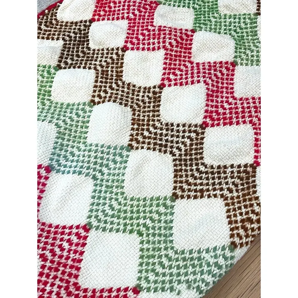 Vintage Handwoven Blanket Geometric Folk Art Pattern Fringed Border